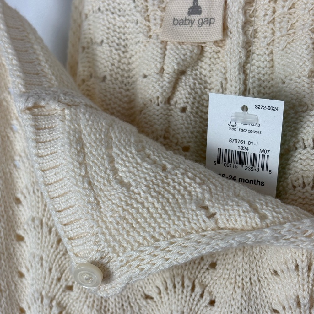 Baby GAP Crochet Sweater Knit Vanilla Cream Boho Indie Vintage-inspired Romper - Picture 12 of 13